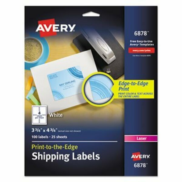 Avery Dennison Avery, VIBRANT LASER COLOR-PRINT LABELS W/ SURE FEED, 3 3/4 X 4 3/4, WHITE, 100PK 6878